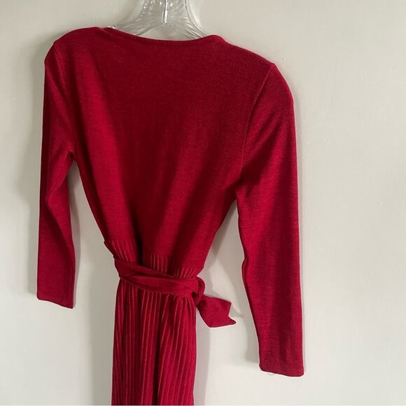 NEW Mango Deep Red Sweater Wrap Midi Dress - Picture 4 of 5